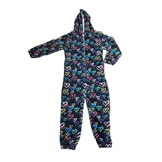 Top Trendz Fuzzy heart one piece lounge set, 10-12 years