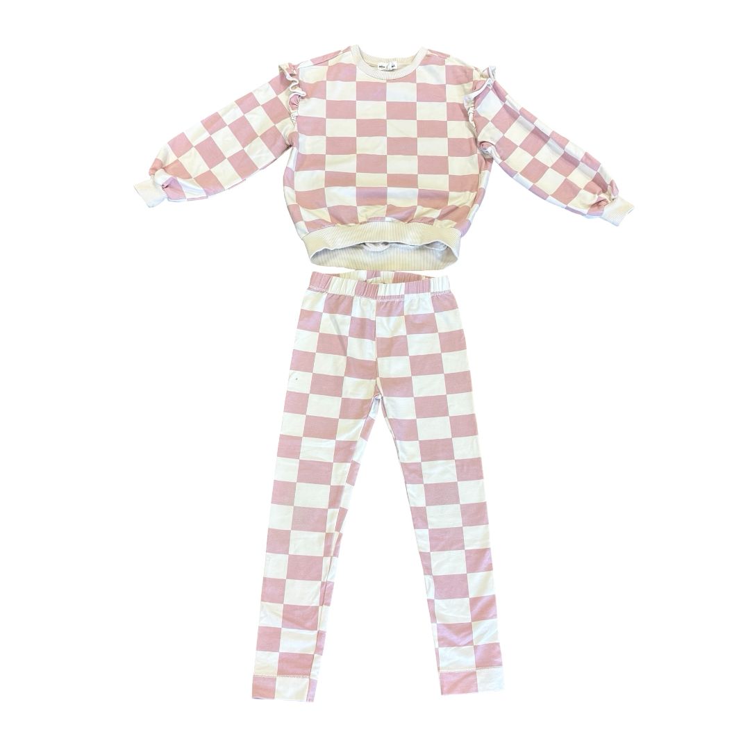 Miles the Label pink/creme checkered top/leggings, 5 years