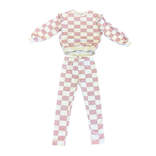 Miles the Label pink/creme checkered top/leggings, 5 years