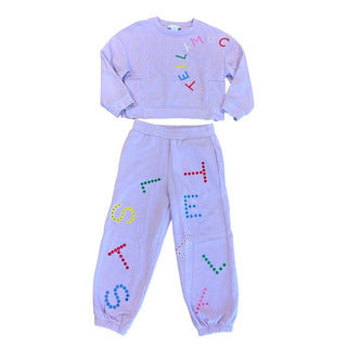 Stella McCartney lavendar rainbow logo sweat set, 6 years