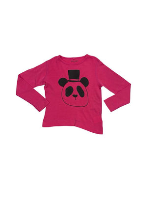 Mini Rodini Hot Pink Longsleeve with Panda Graphic, 6-7 years