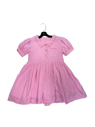 Pink Button Collar Textured Dress, 6 years