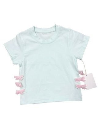 Preppy Goose Blue T-Shirt with Pink Side Bows New with Tags, 2-3 years