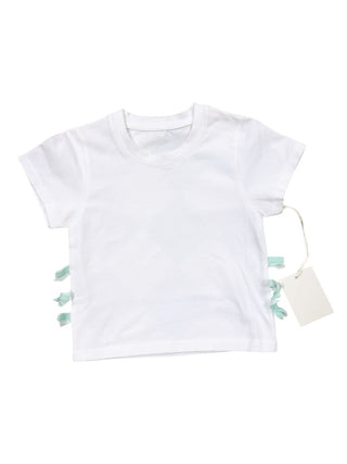 Preppy Goose White T-Shirt with Blue Side Bows New with Tags, 2-3 years