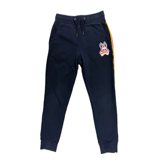 Psycho Bunny Navy w/rainbow strip and embroidered bunny sweatpants, 7-8 years (small)