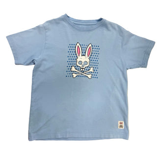 Pyscho Bunny Baby blue w/skull bunny tshirt, 7-8 years (small)