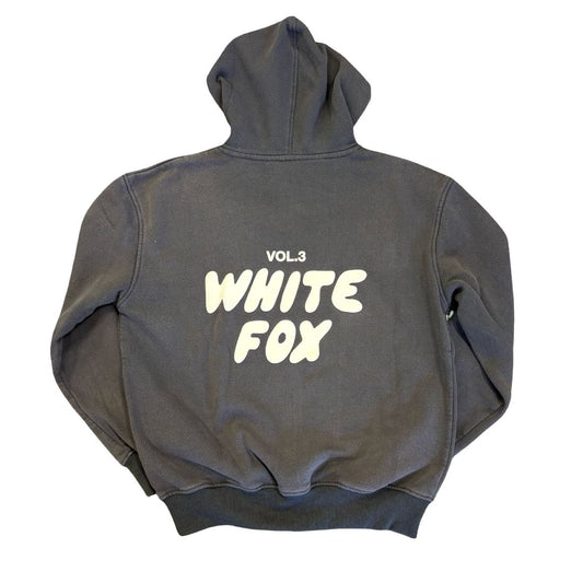 White Fox distressed black hoodie, xs/s adult