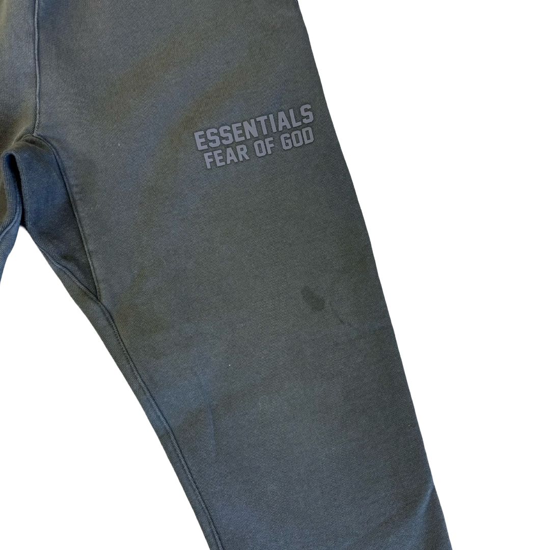 Essentials distressed black sweatpants w/small stain, 12 years