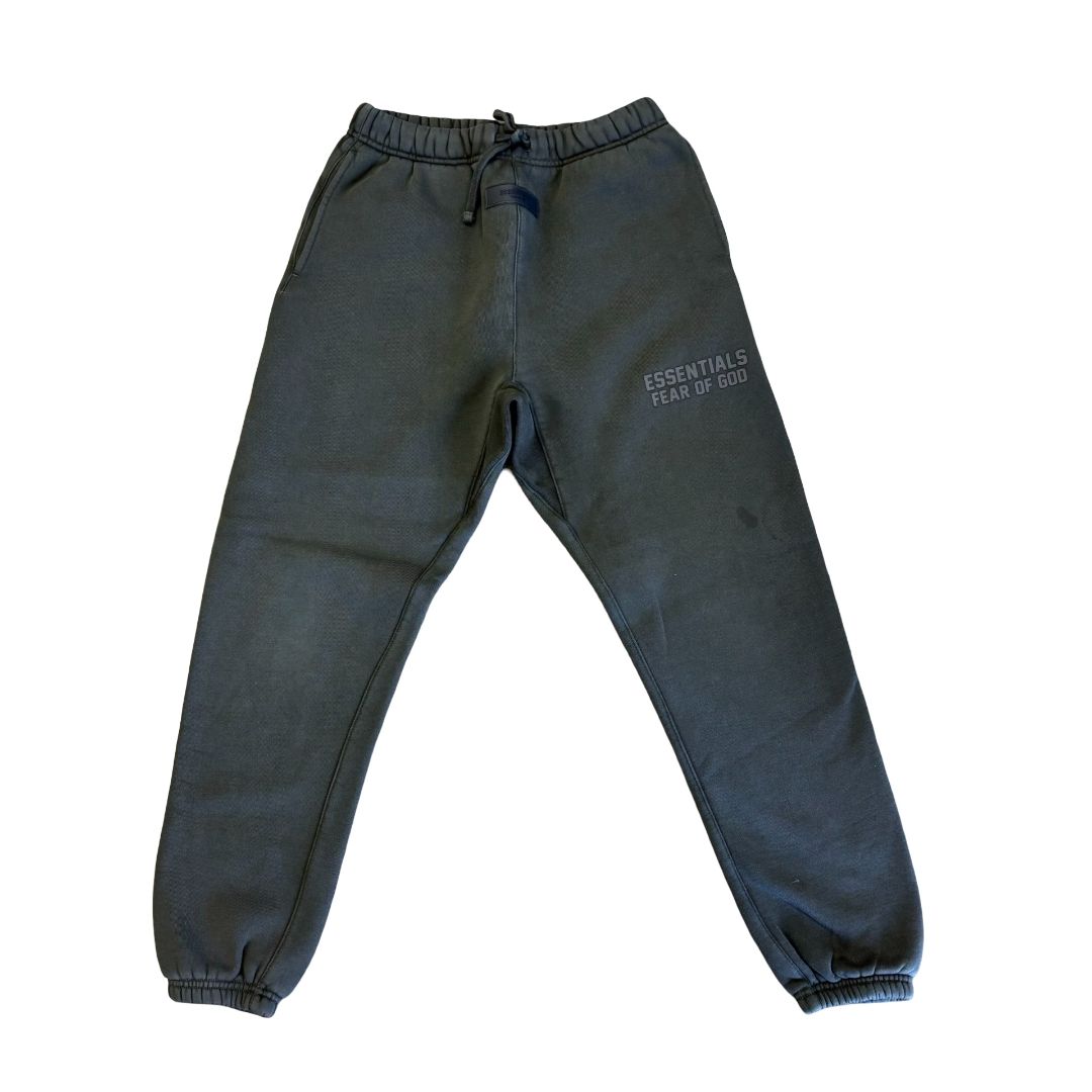 Essentials distressed black sweatpants w/small stain, 12 years