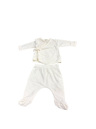 1 + in the Family White set with wrap top and feet pants, 1 Month