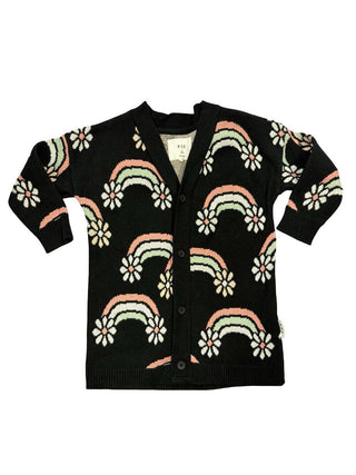 Hux Daisy-Rainbow Black Button-Down Cardigan, 2 years