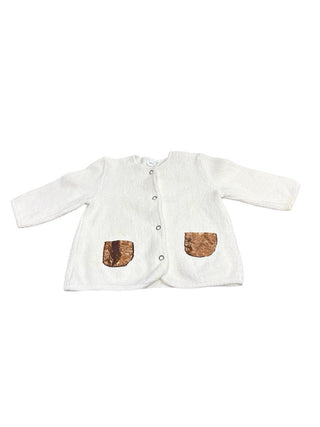 Pequeno Tocon sweater jacket with shinny gold pockets, 12-18 months