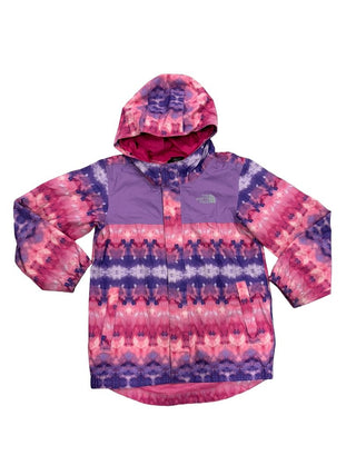 North Face Purple and Pink Pattern Zip-Up Hooded Windbreaker, 5 years