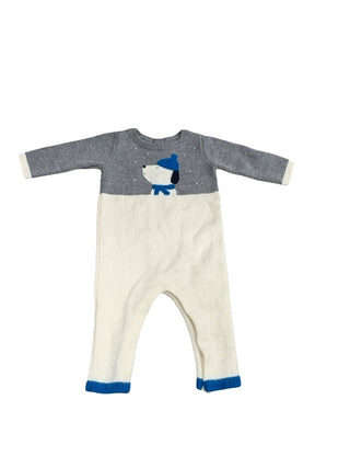 Jacadi White and gray onesie with snowman, 6 months