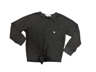 Spiritual Gangster Charcoal Tie-Front Longsleeve with Ombre Heart Patch, 6 years