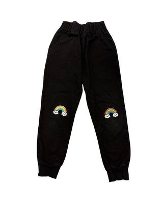 Rainbow Beaded/Embroidered Patch Black Sweatpants, 8 years