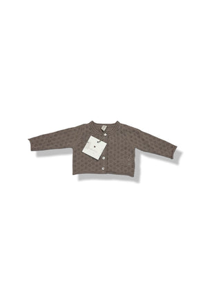 Taupe Lilette Lilette Knit Pointelle Cardigan in Taupe, 12 Months