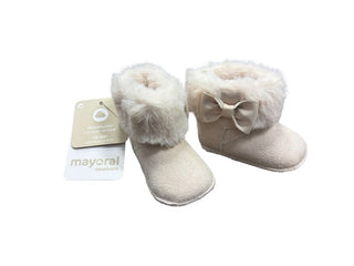 Mayoral Fuzzy Bow Booties in Blush and Cream - New With Tags, Newborn