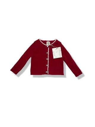 Red Analogie Little Legs Scallop Ribbed Cardigan in Red, 12 Months