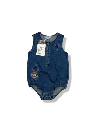 Dark Denim Zaloo Best Frendz Flower Power Romper, 2 years
