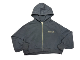Zara Blue Cropped Zip Up Hooded Sweatshirt with Text, 7 years