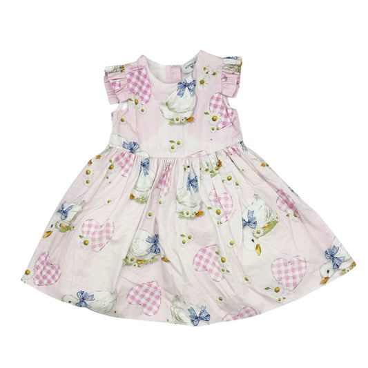Monnalisa pink duck/hearts dress, 24 months