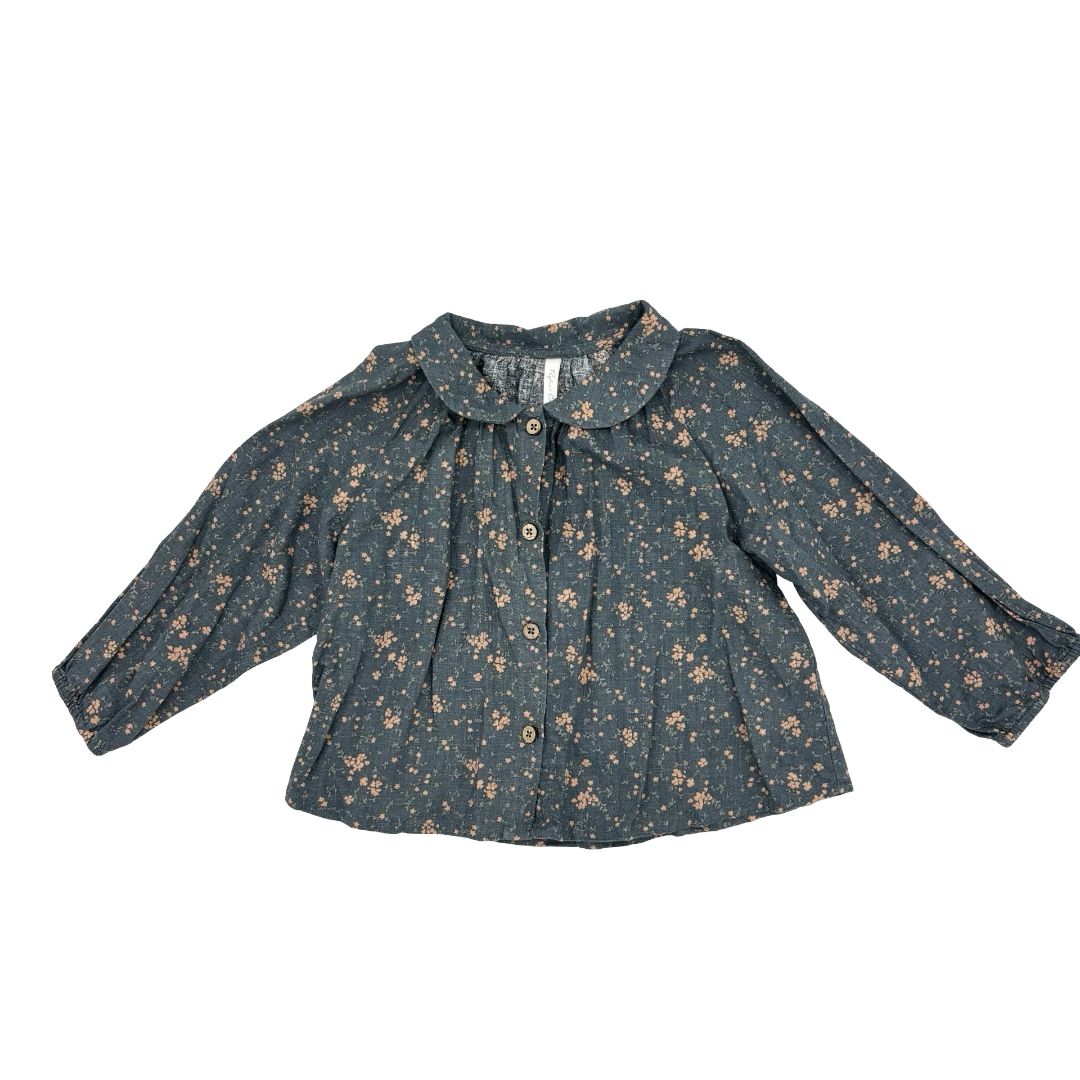 Rylee + Cru dark teal floral top, 2-3 years