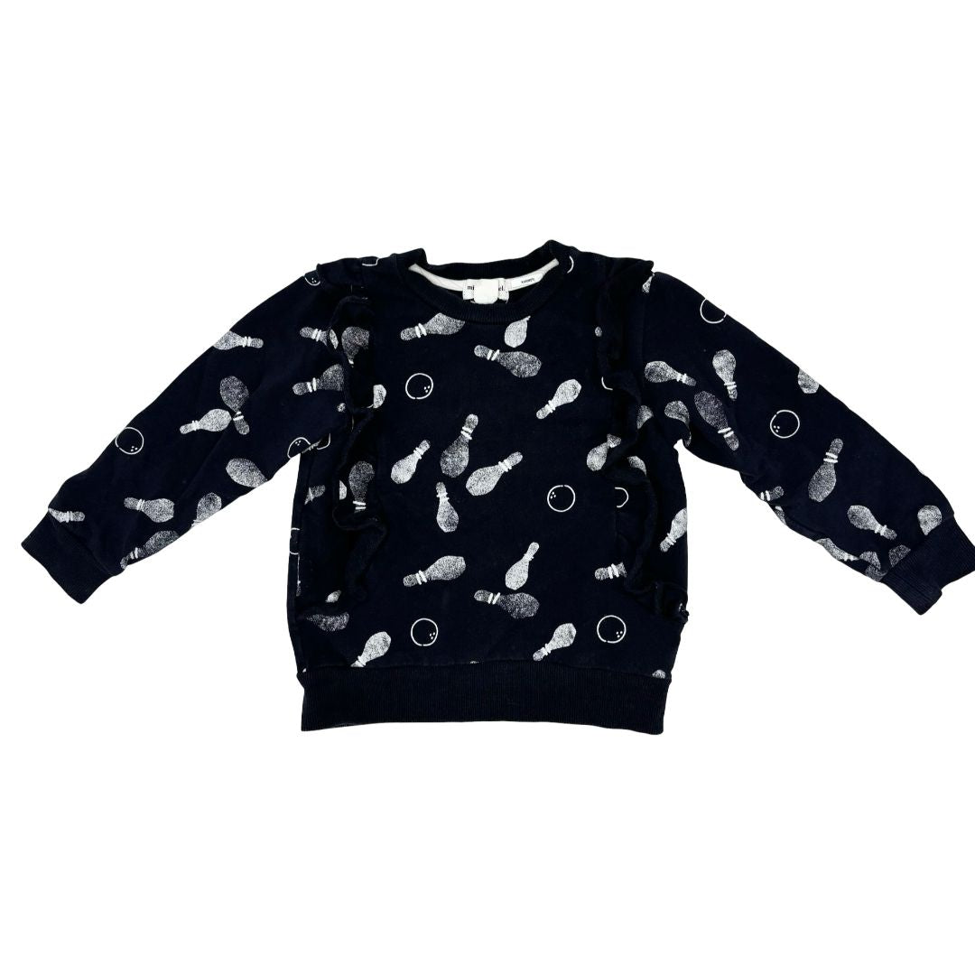 Miles the Label navy bowling sweatshirt w/ruffles, 2 years