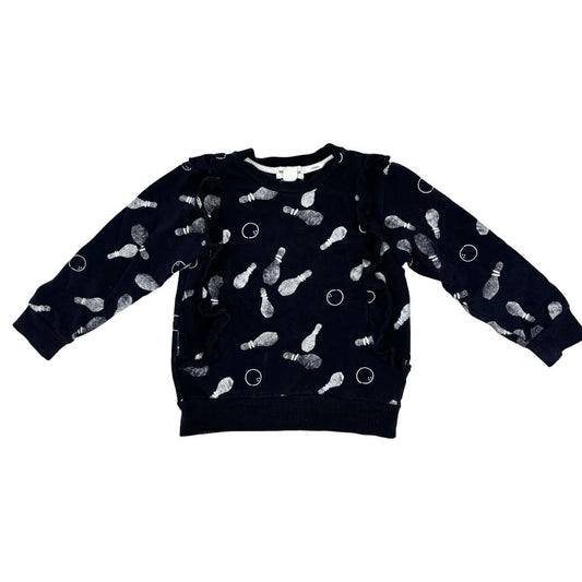 Miles the Label navy bowling sweatshirt w/ruffles, 2 years