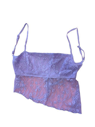 Edikted Semi-Sheer Purple Lace Asymmetrical Top, medium