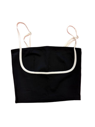 Edikted Black Cropped Tank with White Piping Details, medium