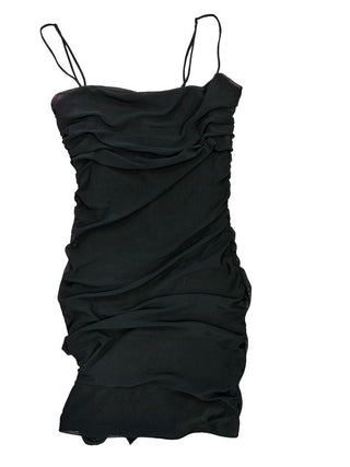 Garage Black Mesh Layered Ruched Dress, medium