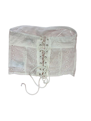 Edikted White Eyelet Corset Tube Top, medium