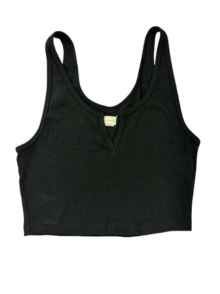 Azure Skies Black Ribbed Cropped Tank with Split Neckline, medium