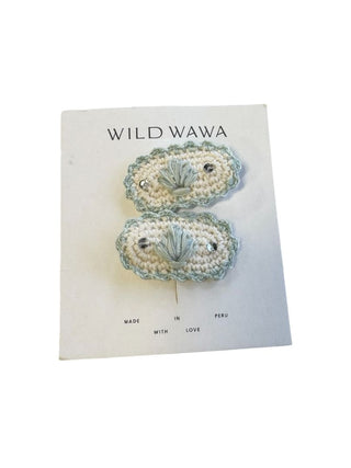 Wild Wawa Crochet Teal and White Seashell Hair Clip Set New with Tags, o/s