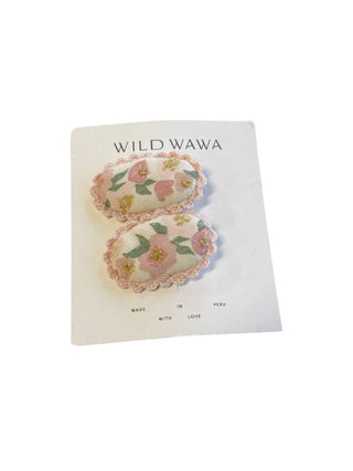 Wild Wawa Pink and White Crochet with Flowers Hair Clip Set New with Tags, o/s