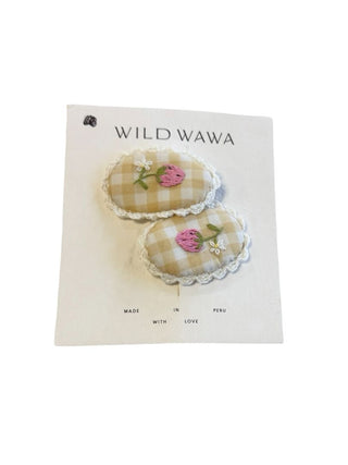 Wild Wawa Yellow Gingham with Pink Flower Hair Clip Set New with Tags, o/s