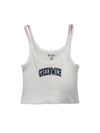 John Galt White Ribbed Tank with "Greenwich" Graphic, O/S