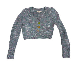 Love Shack Fancy Knit Bolero in Purple, Aqua, White and Blue with Butterfly Buttons , XS