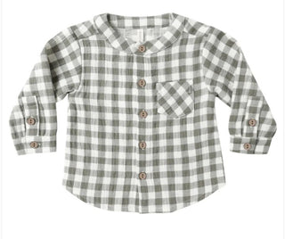 Quincy Mae Cream and Green Button Down Shirt, New With Tags, 4-5 years