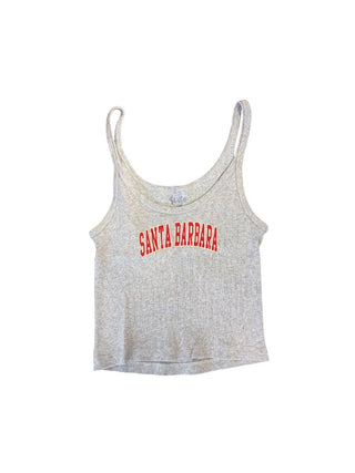 John Galt Grey Ribbed Cropped Tank Top with "Santa Barbara" Graphic, O/S