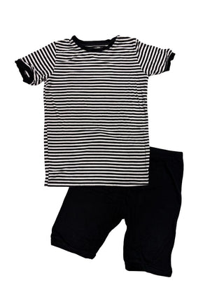 Pika Layers Black and White Stripe Tee and Shorts Pajama Set, 8 years