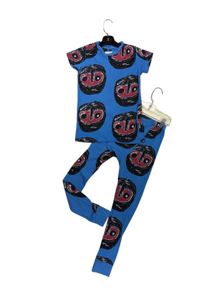 Nununu Face Mask Pattern Pajamas in Blue, Red and Black, 8-9 years