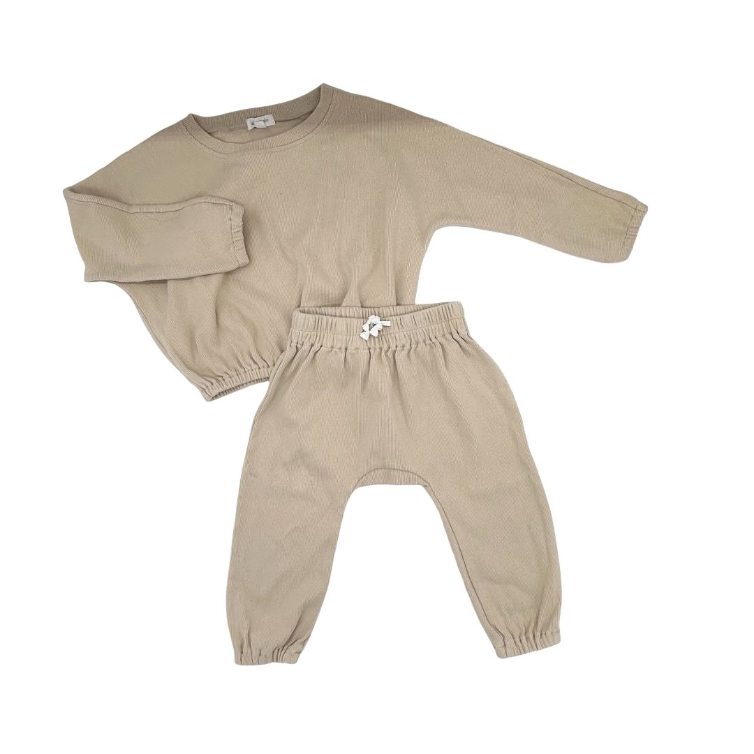 Simple Littles tan top/pant set, 3 years
