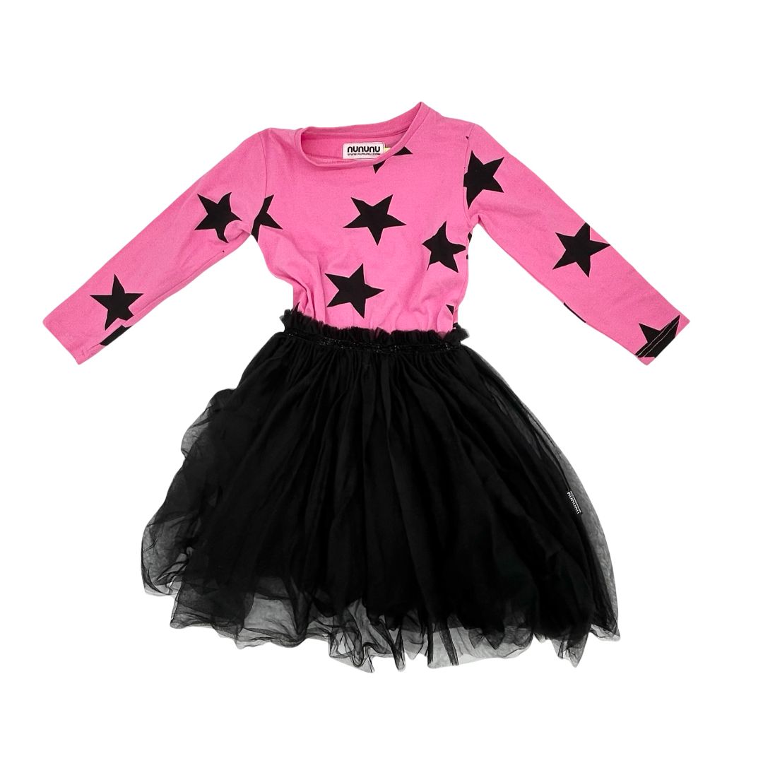 Nununu pink stars w/tulle skirt dress, 3-4 years