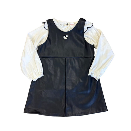 Zara pleather dress w/cream top, 4-5 years