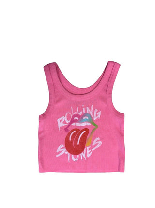 Rowdy Sprouts Pink ribbed Rolling Stones cropped tank top, 6 years