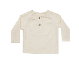Quincy Mae Waffle Knit Cream Henley Shirt, 4-5 years