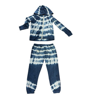 Chaser Blue Tie-Dye Zip Up Sweater with Sweatpant Set and Embroidery, 6 years