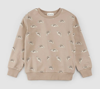Miles the Label Beige Sweatshirt with Dinosaur Pattern, 7 years